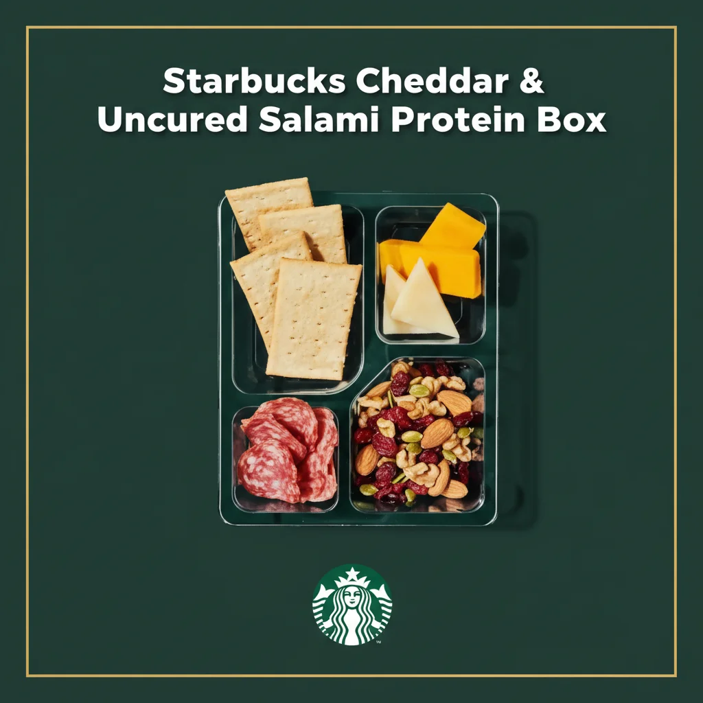 Starbucks lunch menu with prices 2026 9 Starbucks Cheddar & Uncured Salami Protein Box