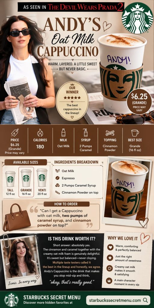 Andy’s Oat Milk Cappuccino Starbucks Devil Wears Prada 2 Secret Menu